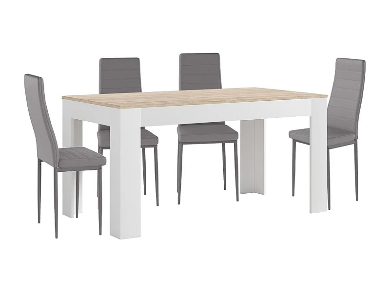Mesa Extensible de Comedor o Cocina Blanco y Cambria + 4 Sillas en Polipiel/metal Gris
