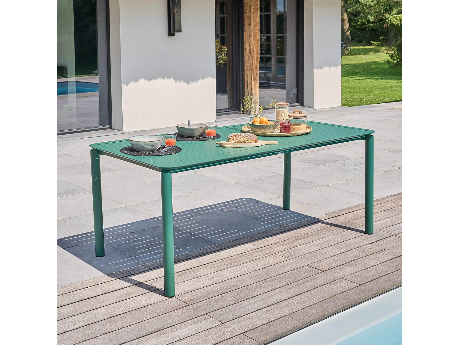 Table de terrasse rectangulaire en aluminium vert foncé