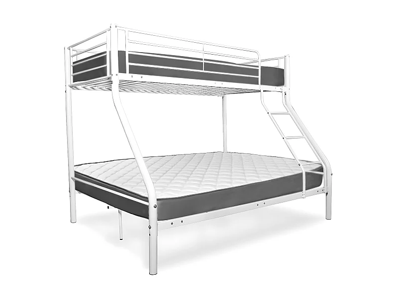 Beliche de Casal AS121 Metal Branco + 2 Colchões (90x190 e 135x190)