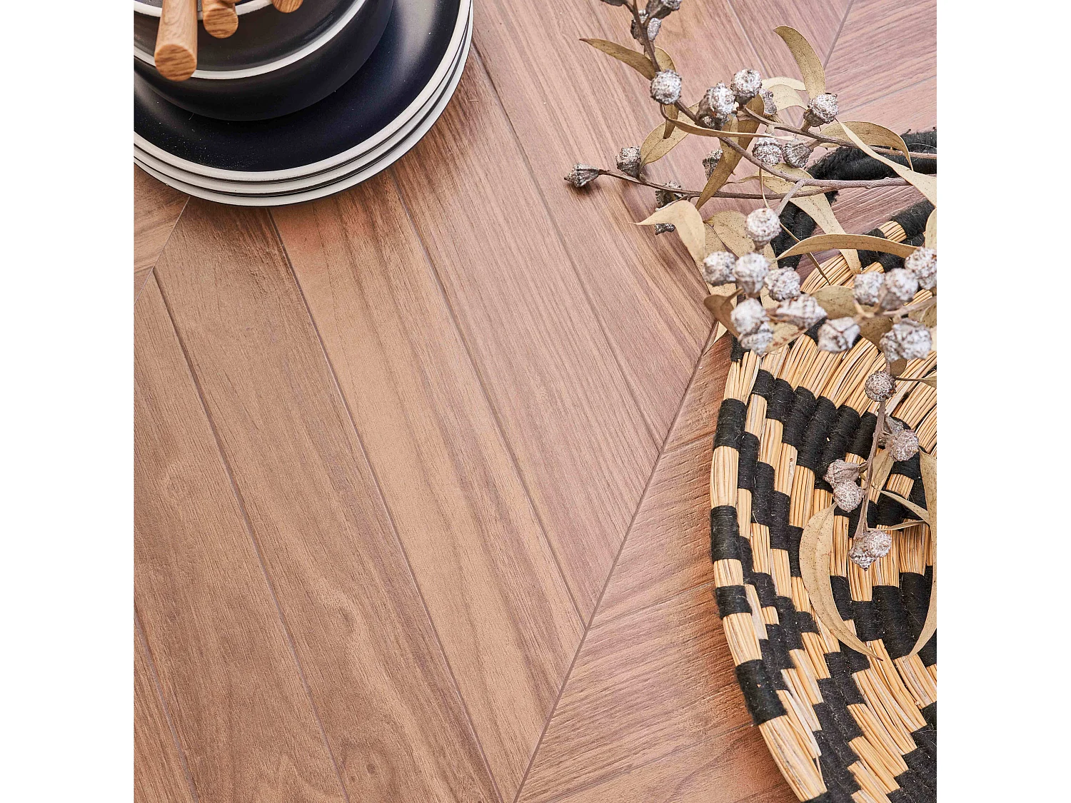 Table de jardin en céramique effet bois chevron - Tivoli