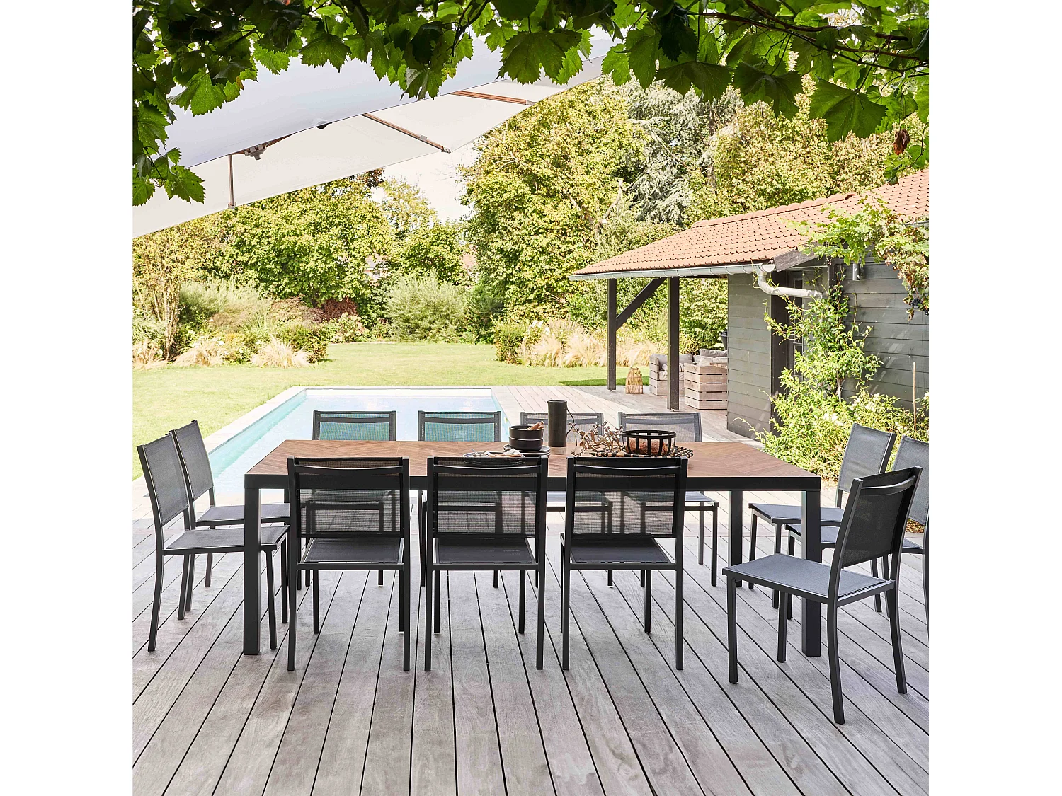 Table de jardin en céramique effet bois chevron - Tivoli