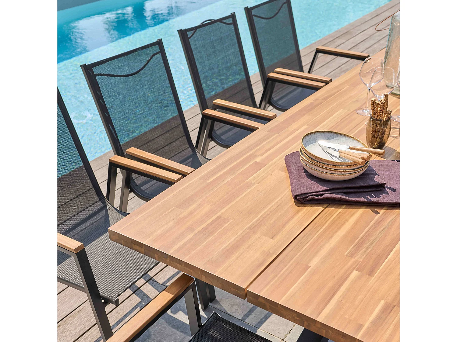 Table de jardin en bois d'acacia et aluminium