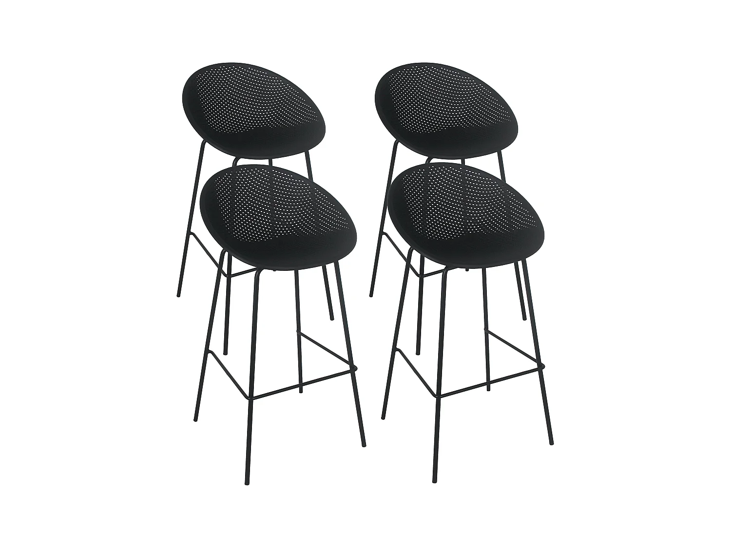 Lot de 4 chaises hautes de terrasse en plastique noires
