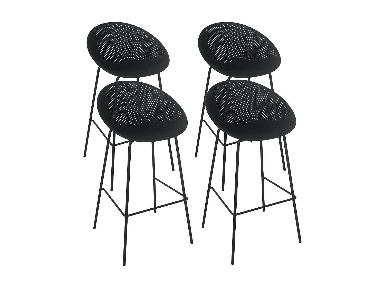 Lot de 4 chaises hautes de terrasse en plastique noires