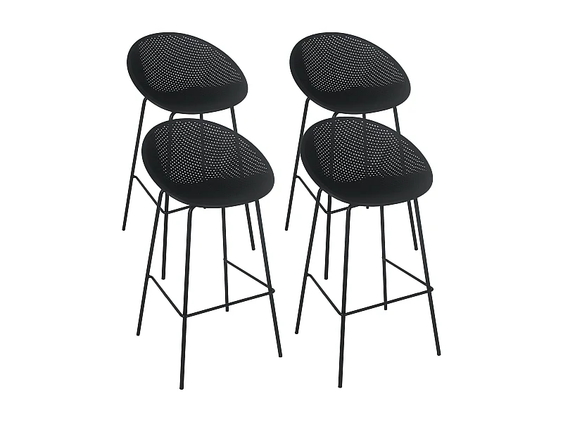 Lot de 4 chaises hautes de terrasse en plastique noires