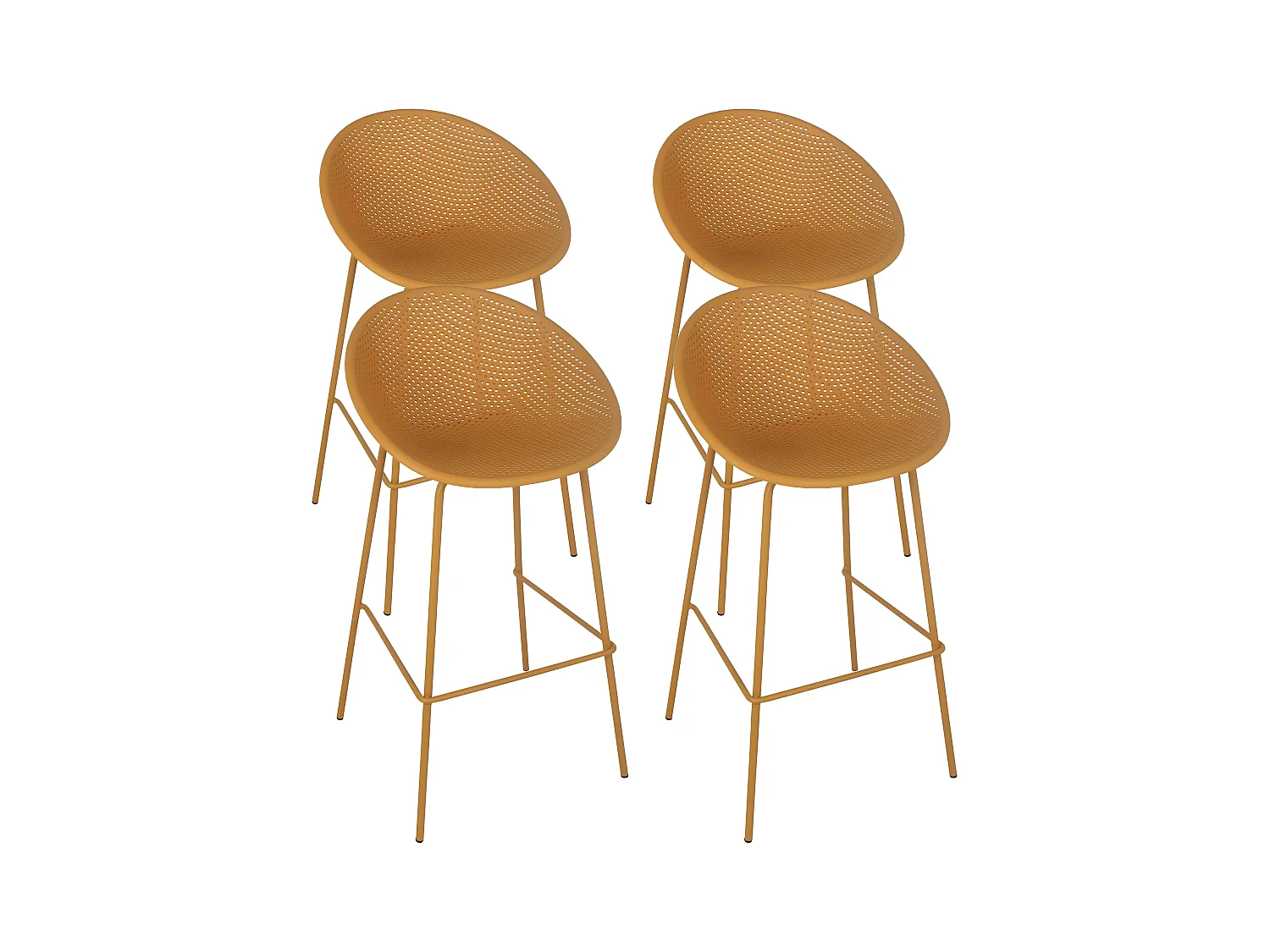 Lot de 4 chaises hautes de terrasse en plastique jaune moutarde