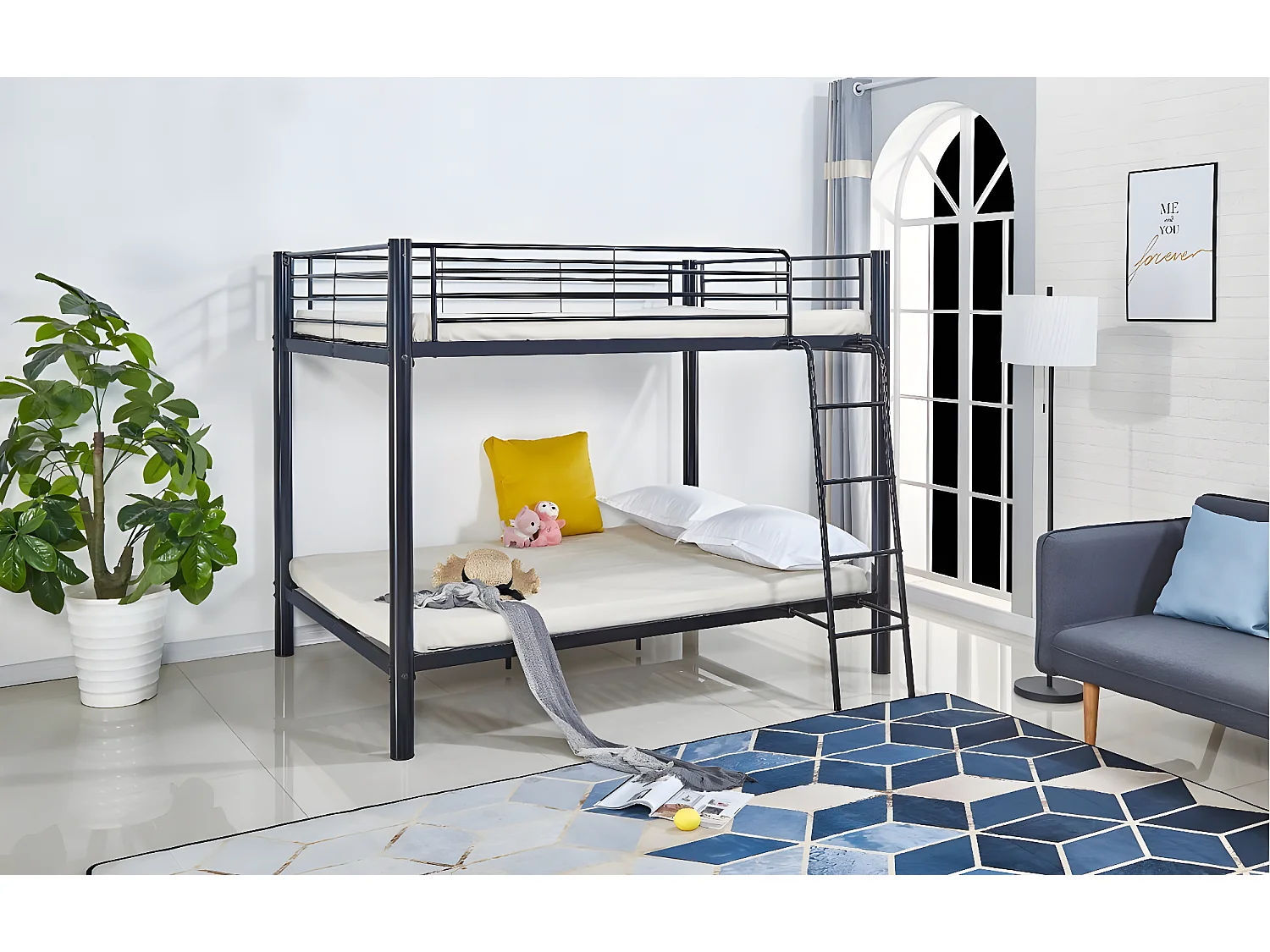 Litera de Matrimonio Doble Metalica 135cm Negro