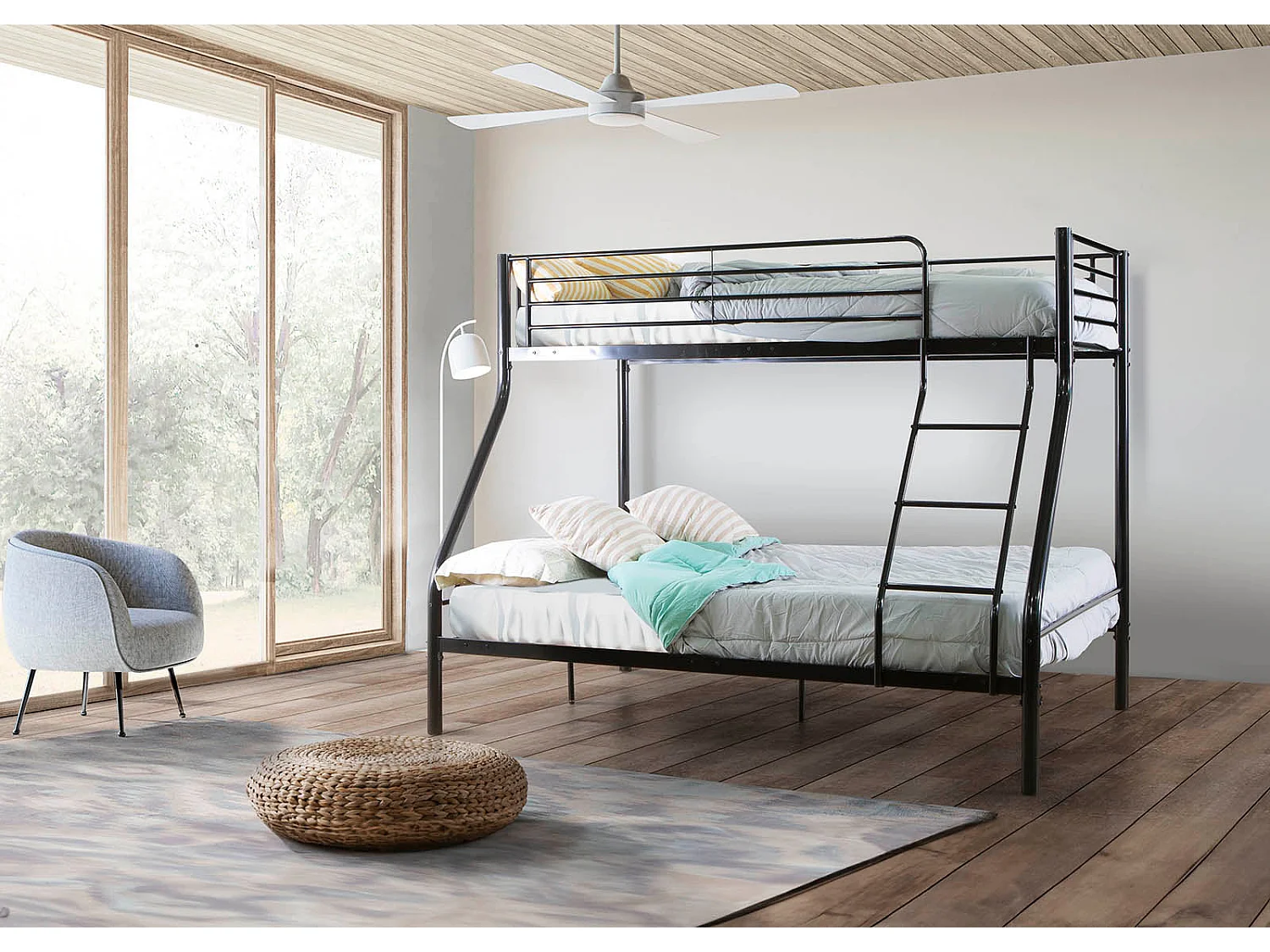 Beliche de Casal AS121 Metal Cinza + 1 Colchão Superior (90x190cm)