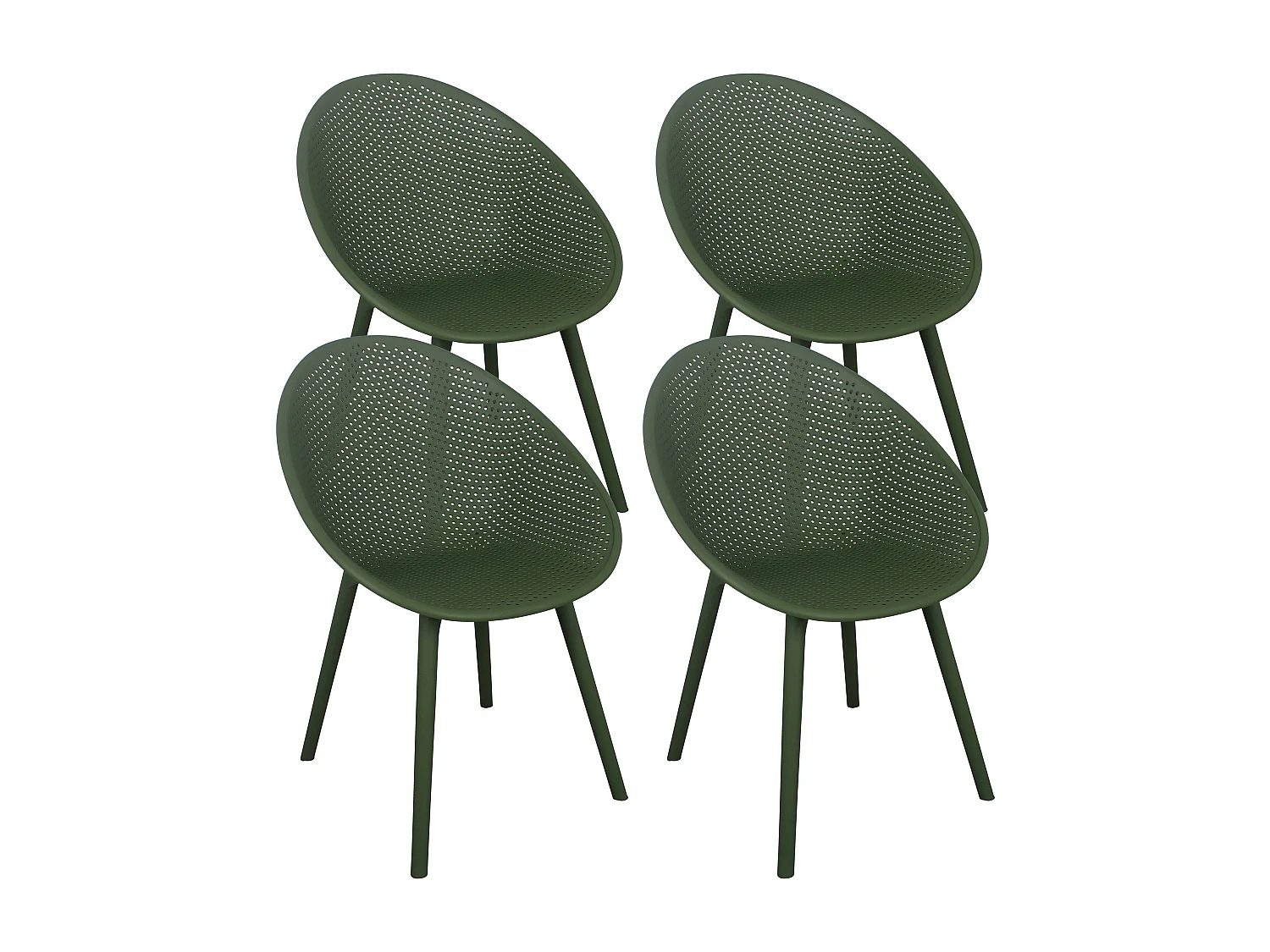 Lot de 4 chaises de terrasse en plastique vert olive
