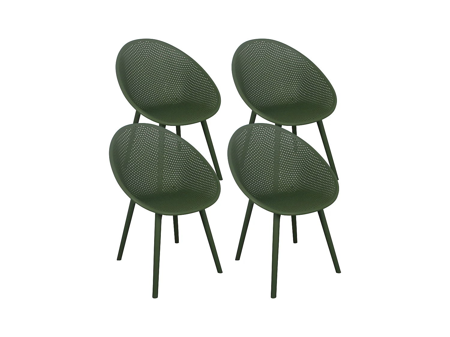 Lot de 4 chaises de terrasse en plastique vert olive