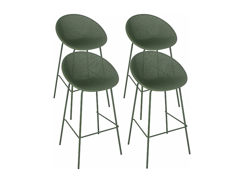 Lot de 4 chaises hautes de terrasse en plastique vert olive