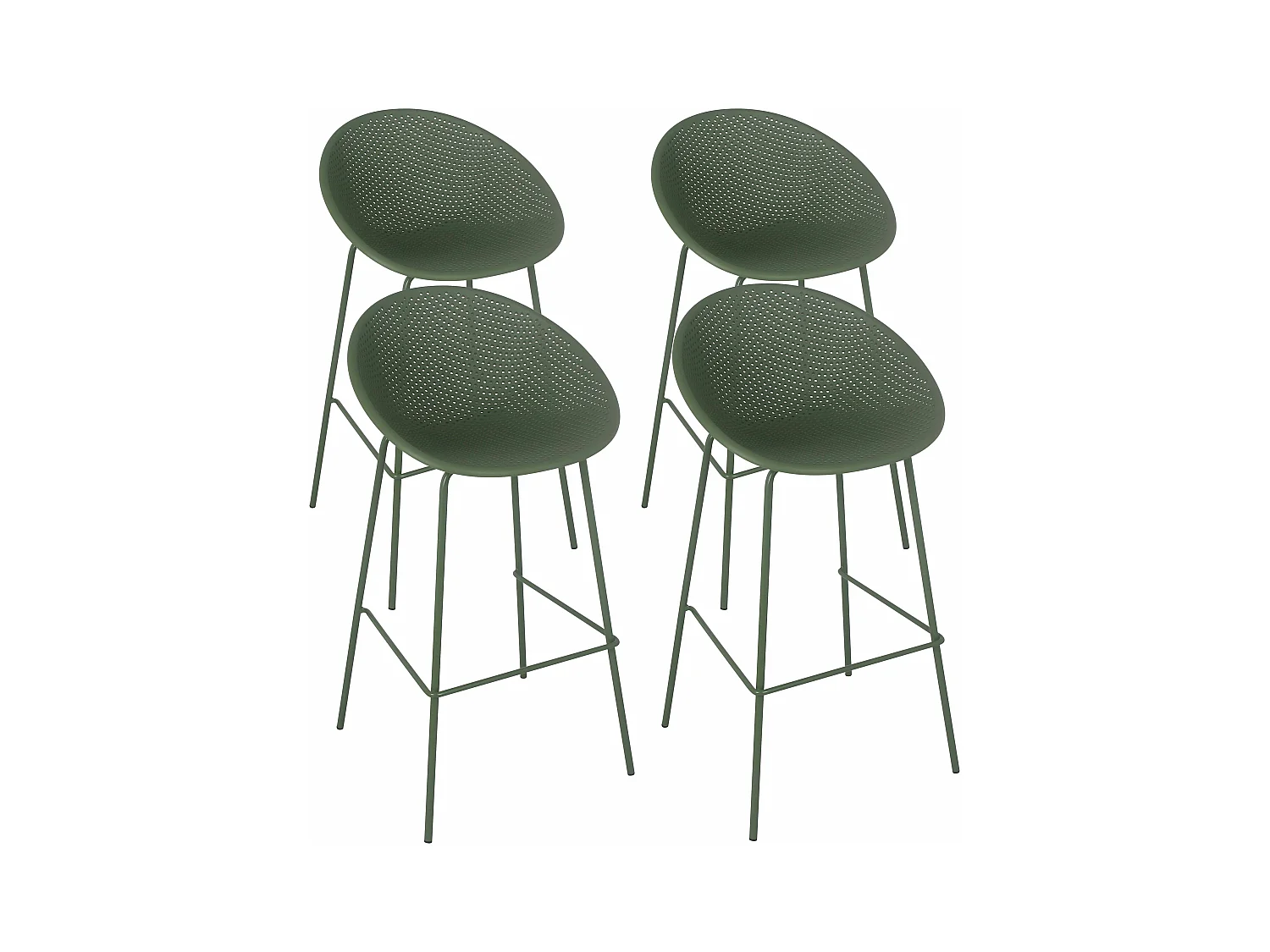Lot de 4 chaises hautes de terrasse en plastique vert olive