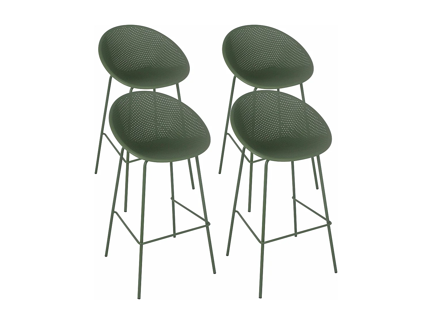 Lot de 4 chaises hautes de terrasse en plastique vert olive