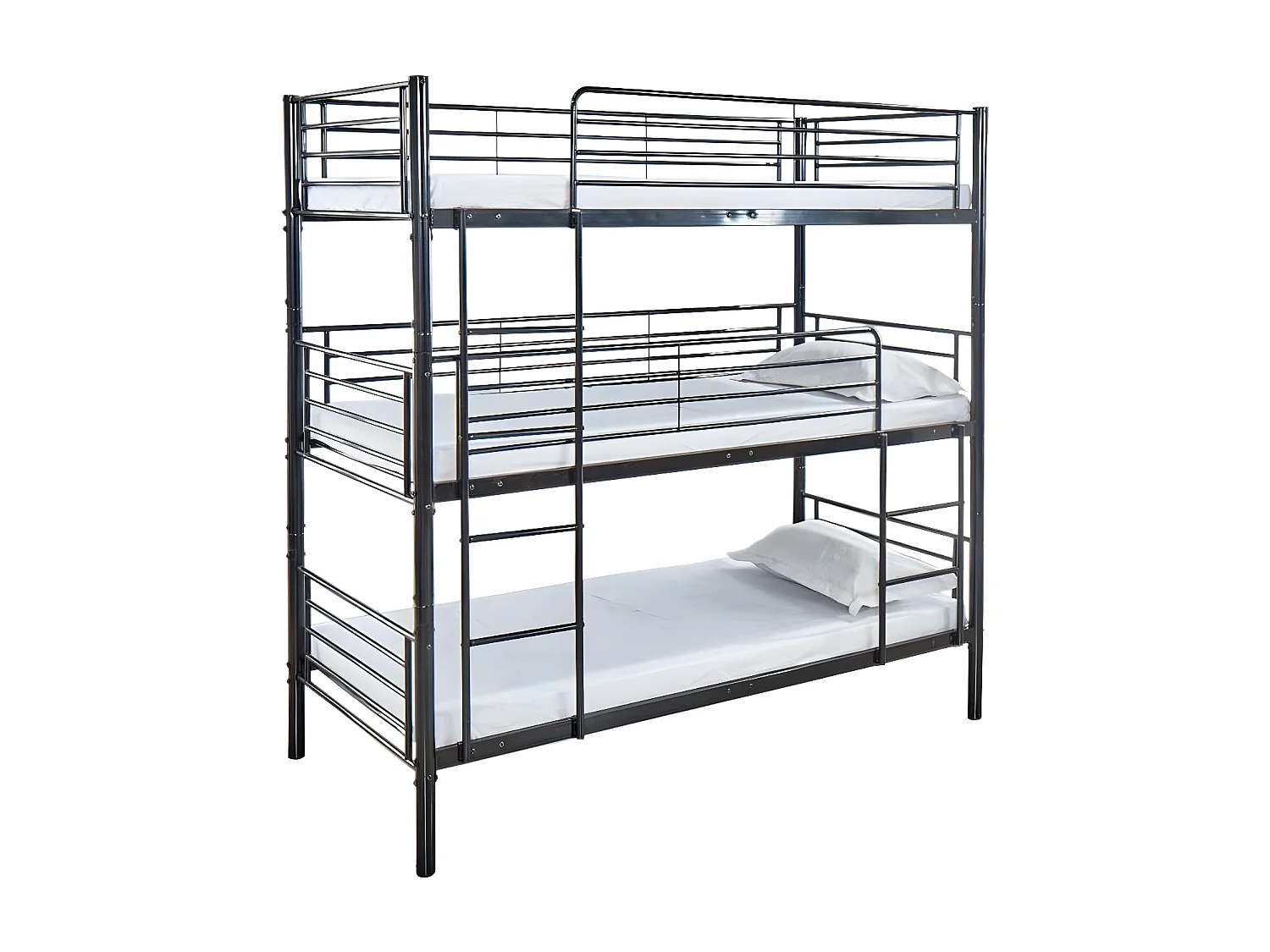 Litera Triple Metalica 90cm Negro + 3 Colchones (90x190 cm)