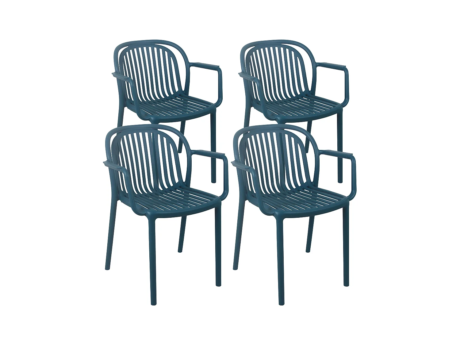Lot de 4 fauteuils en plastique bleu canard