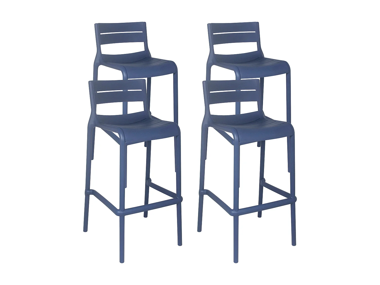 Lot de 4 chaises hautes de terrasse en plastique bleu pacific