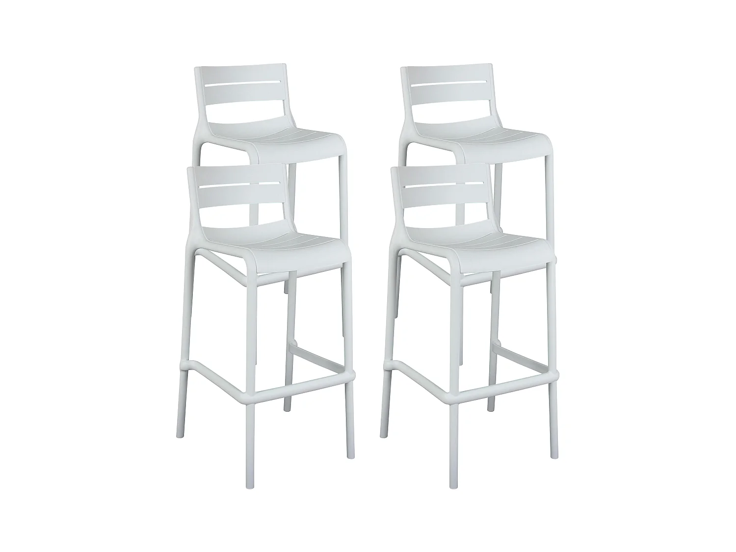 Lot de 4 chaises hautes de terrasse en plastique blanches