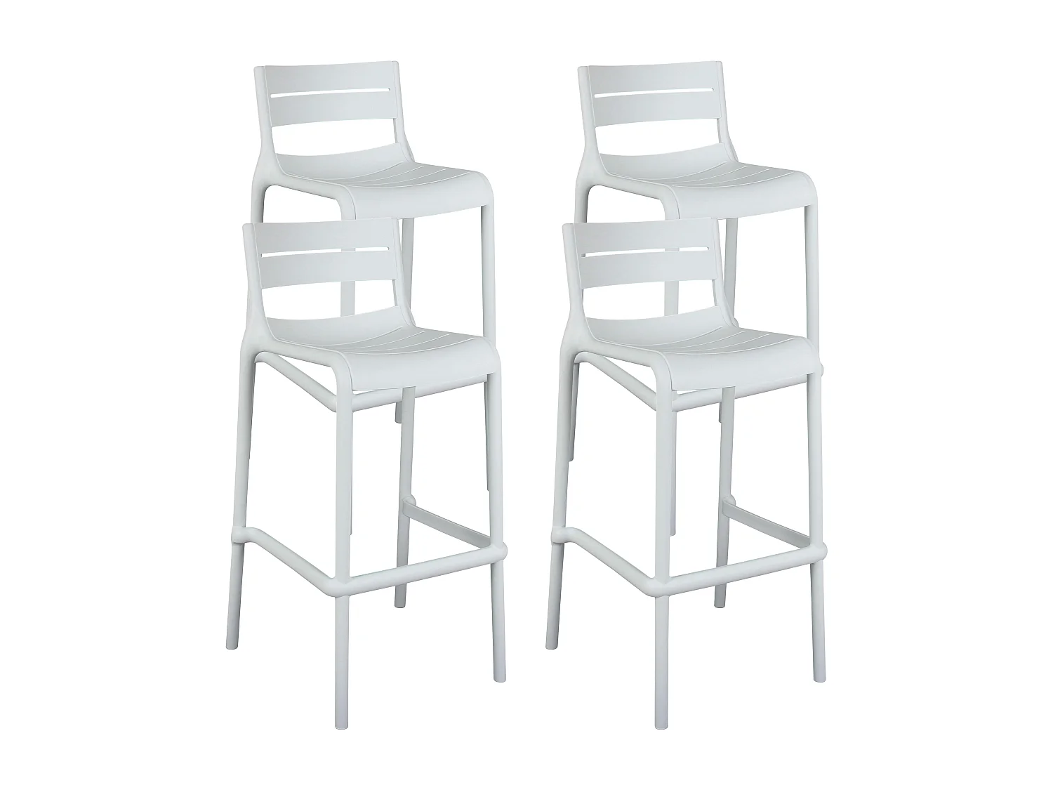 Lot de 4 chaises hautes de terrasse en plastique blanches