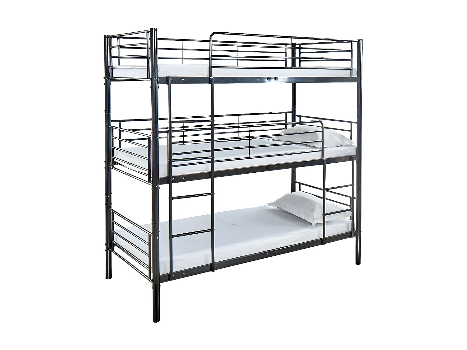 Litera Triple Metalica 90cm Negro + 1 Colchon (90x190 cm)