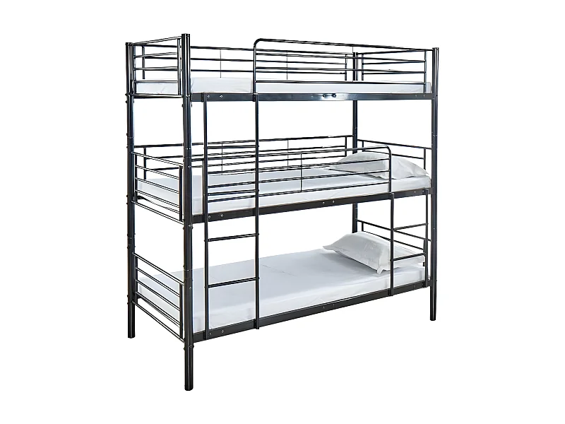 Litera Triple Metalica 90cm Negro + 1 Colchon (90x190 cm)