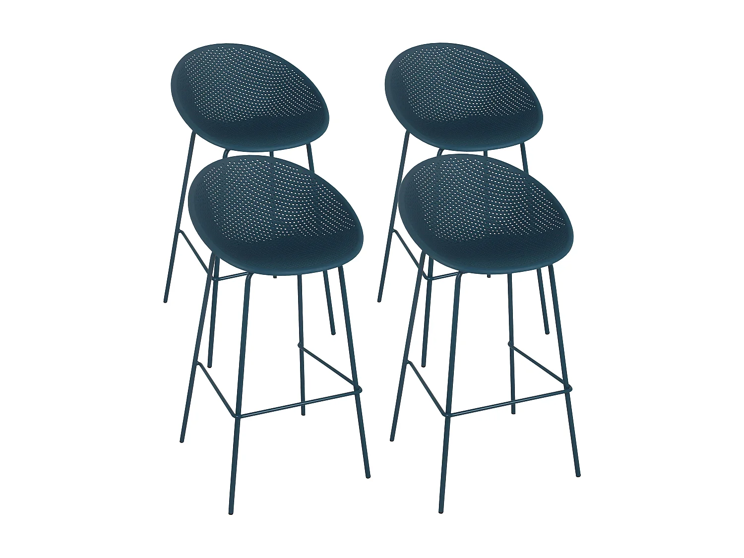 Lot de 4 chaises hautes de terrasse en plastique bleu canard