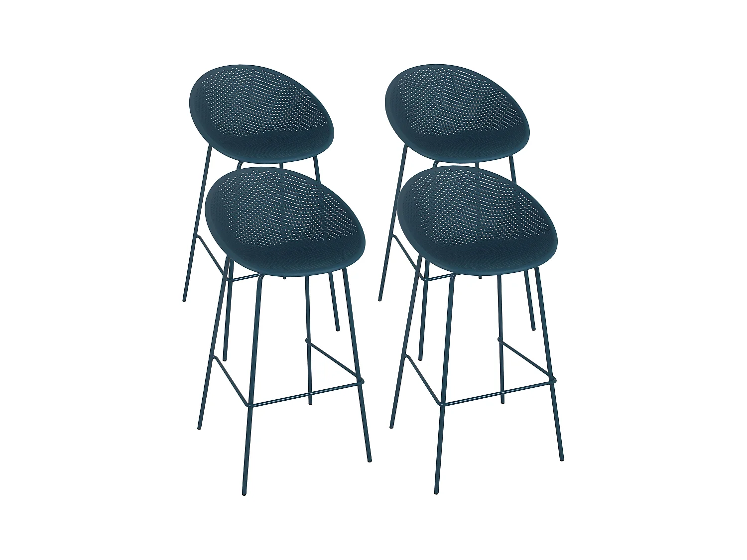Lot de 4 chaises hautes de terrasse en plastique bleu canard