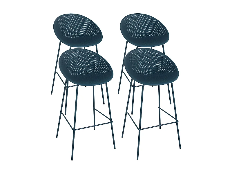 Lot de 4 chaises hautes de terrasse en plastique bleu canard