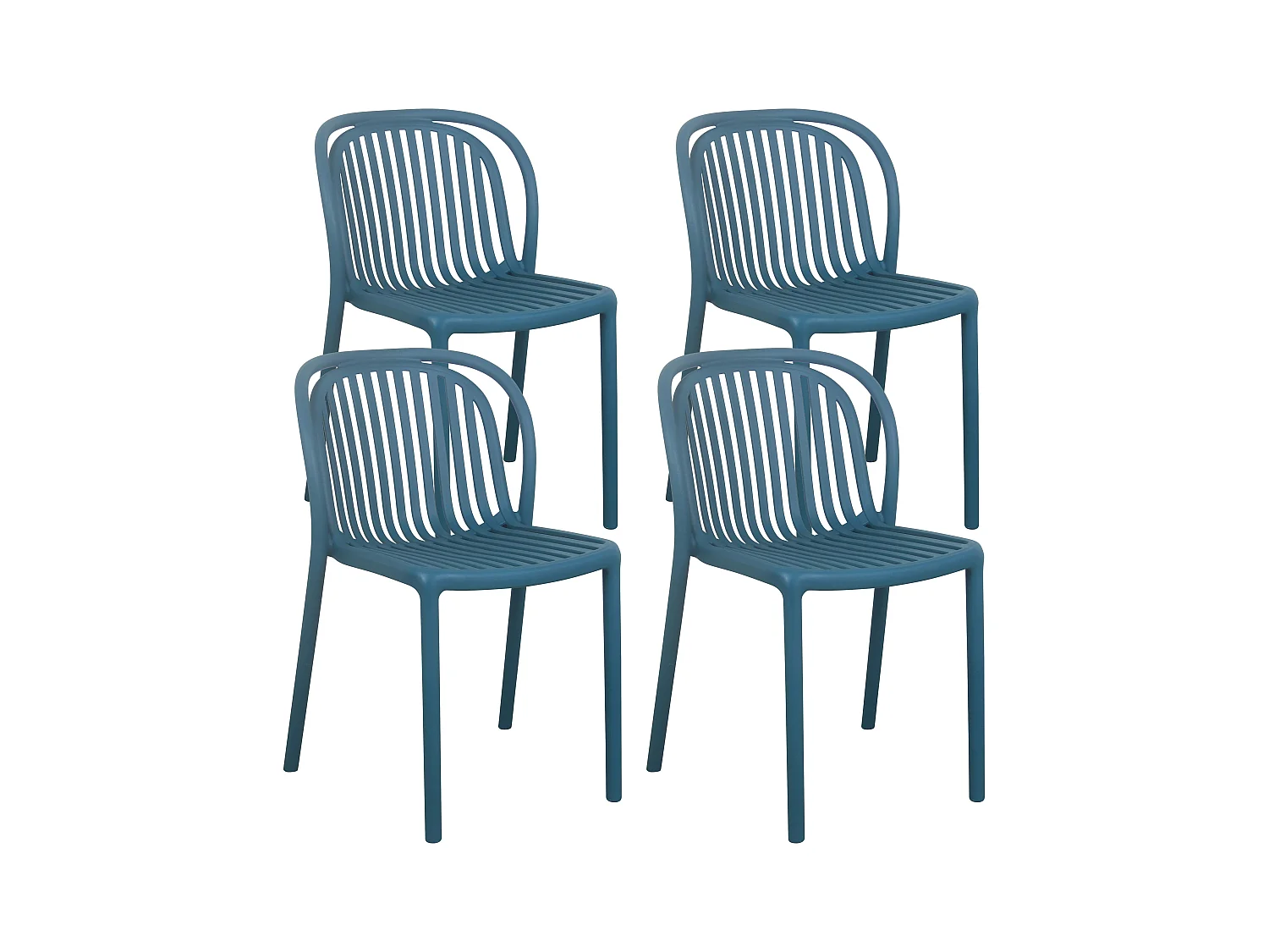Lot de 4 chaises de terrasse en plastique bleu canard
