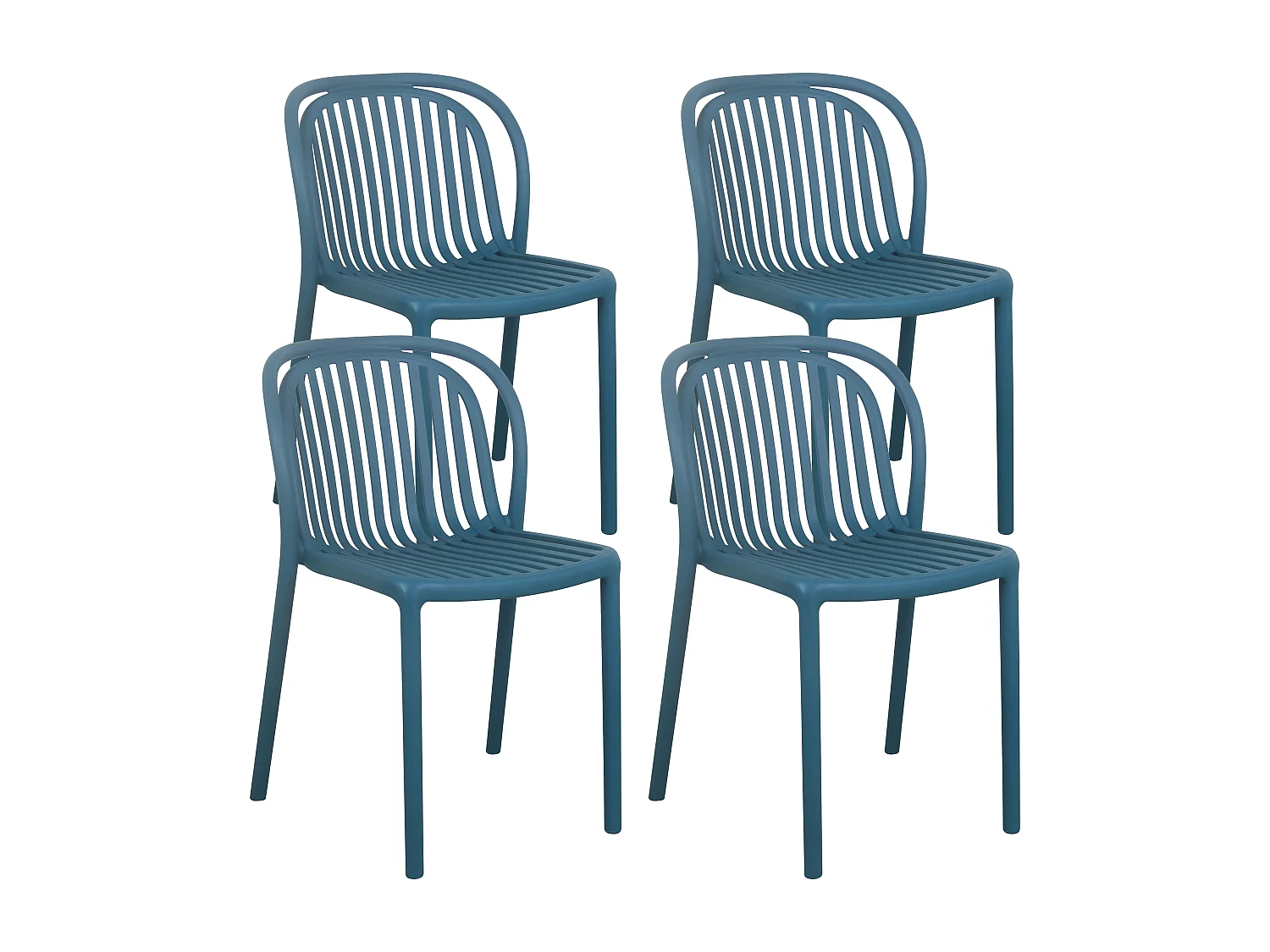 Lot de 4 chaises de terrasse en plastique bleu canard