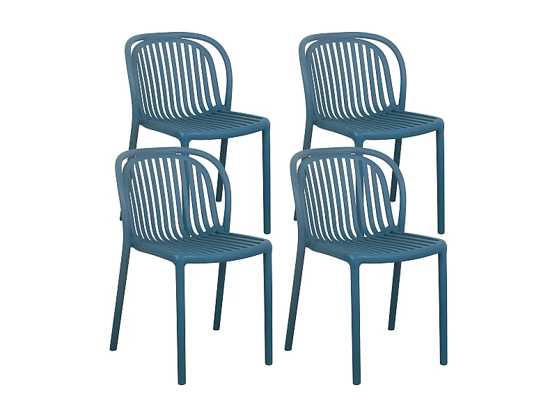 Lot de 4 chaises de terrasse en plastique bleu canard