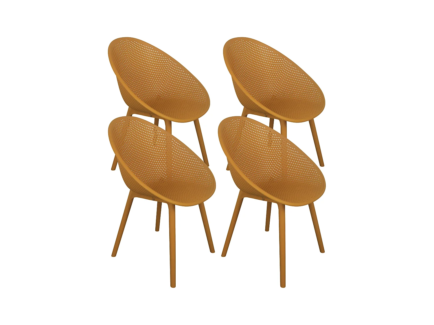 Lot de 4 chaises de terrasse en plastique jaune moutarde