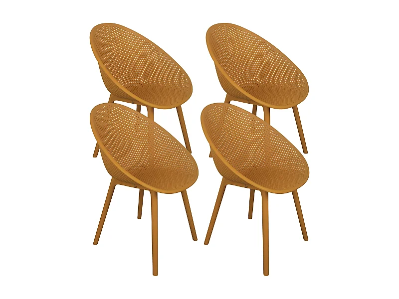Lot de 4 chaises de terrasse en plastique jaune moutarde