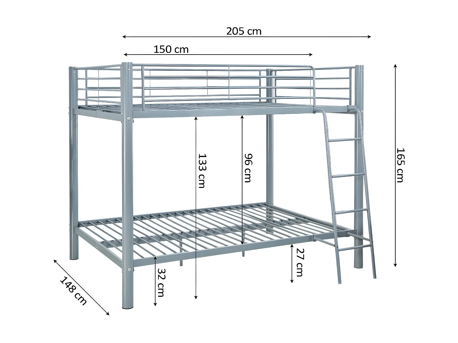 Beliche de Casal 135cm Metal Branco + 1 Colchão Básico de 18cm