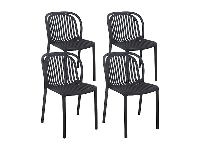 Lot de 4 chaises de terrasse en plastique noir