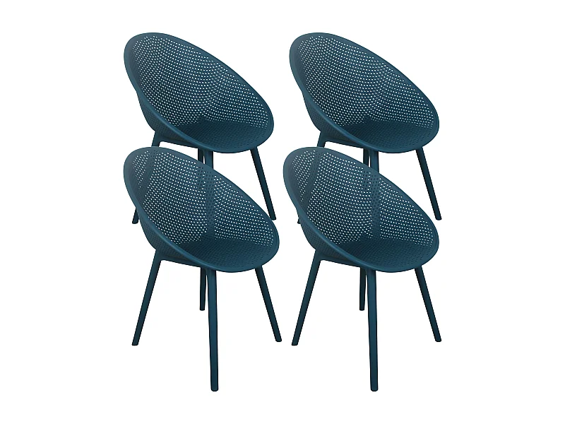 Lot de 4 chaises de terrasse en plastique bleu canard