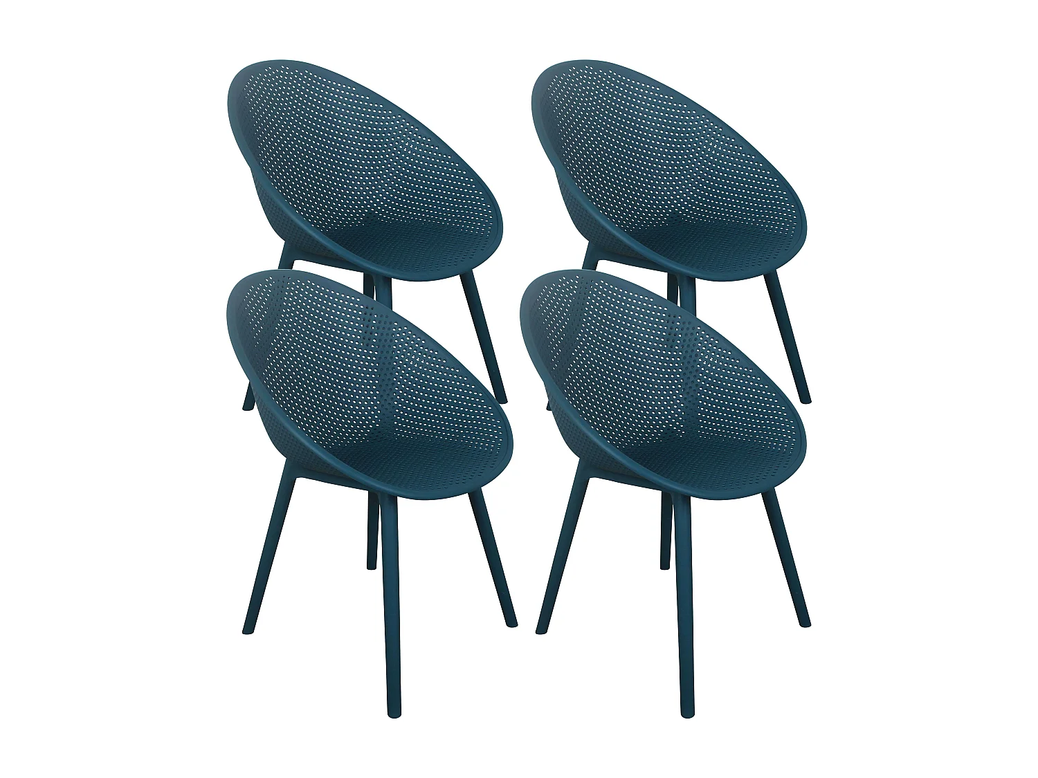 Lot de 4 chaises de terrasse en plastique bleu canard