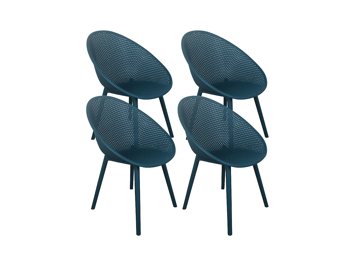Lot de 4 chaises de terrasse en plastique bleu canard