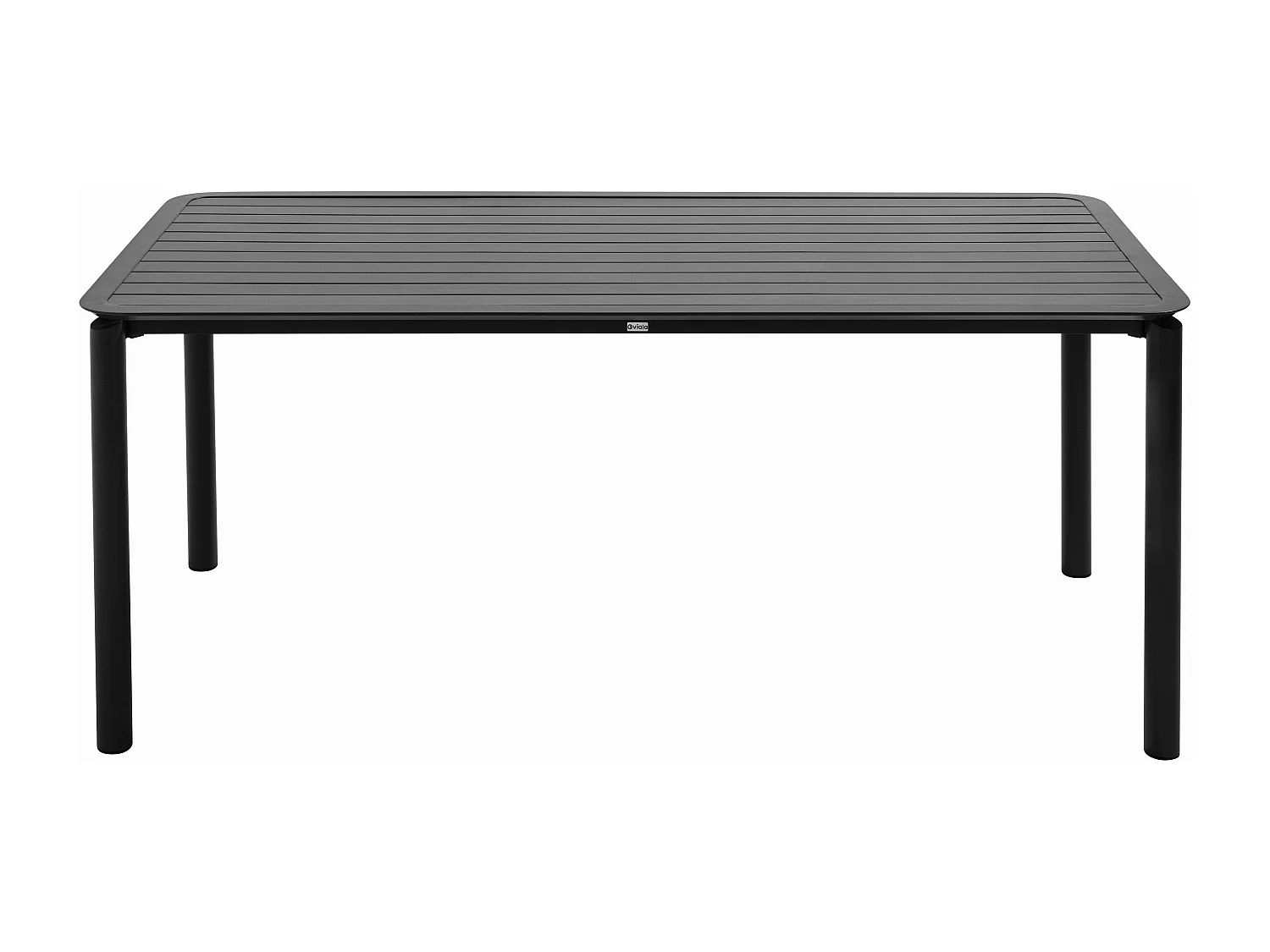 Vierkante terrastafel (185 x 92 cm) en 8 zwarte stoelen