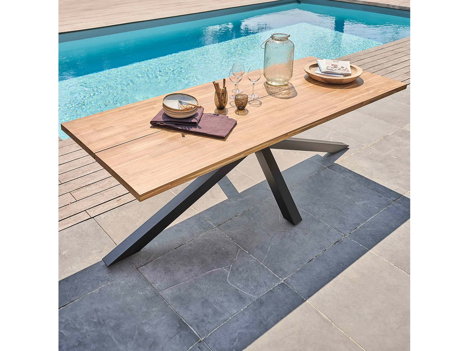 Table de jardin en acacia et aluminium avec 10 fauteuils