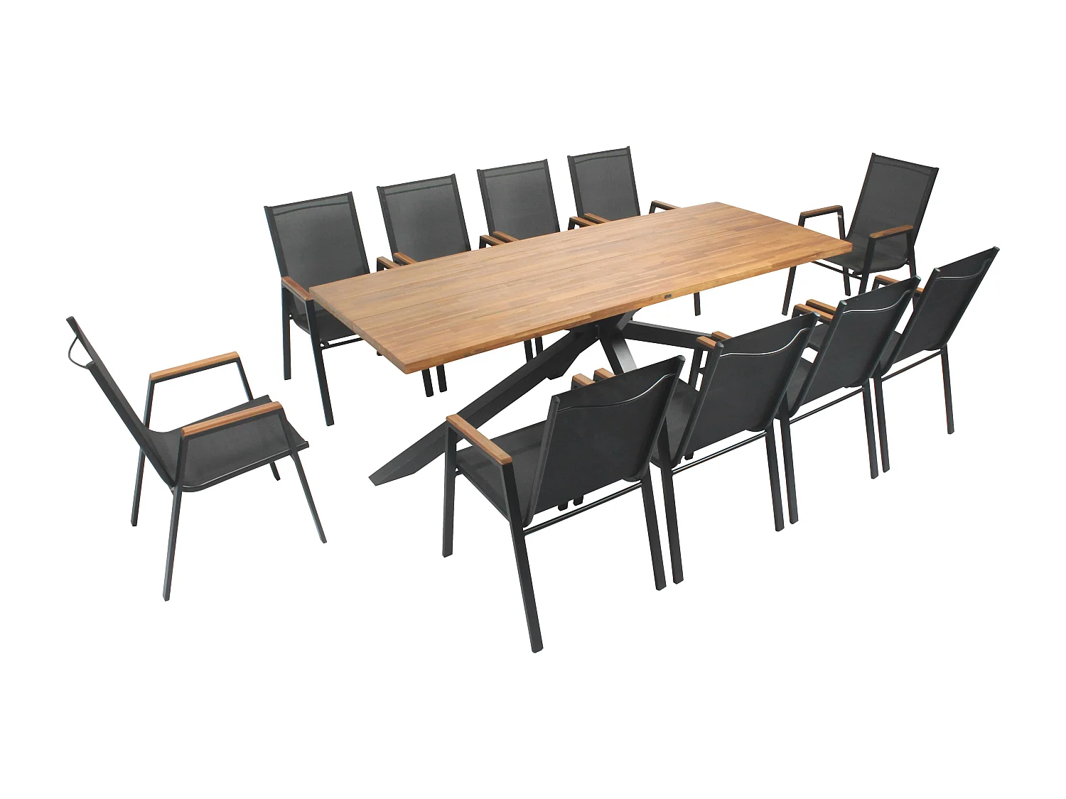 Table de jardin en acacia et aluminium avec 10 fauteuils