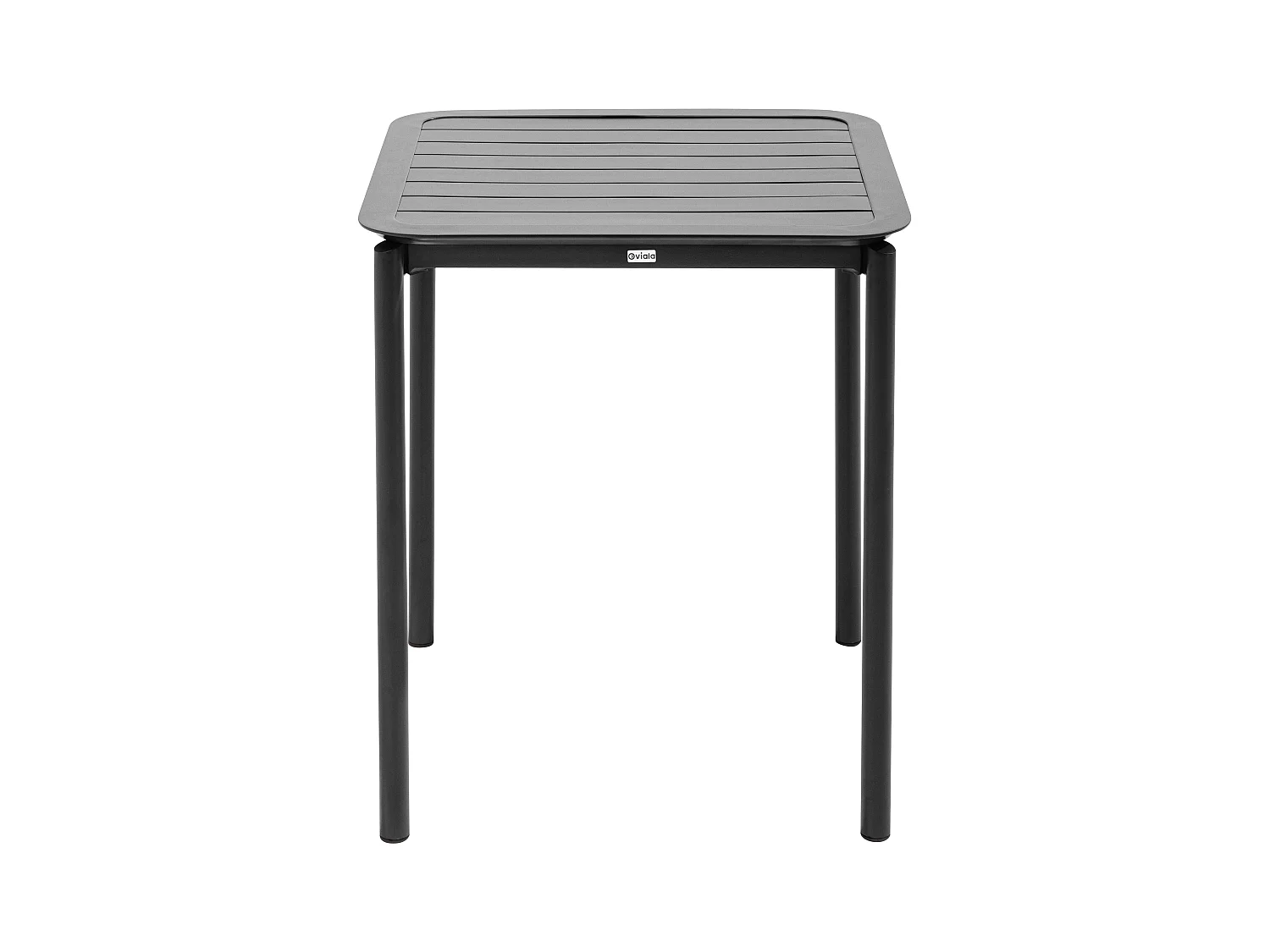 Vierkante terrastafel (70 x 70cm) en 2 zwarte fauteuils