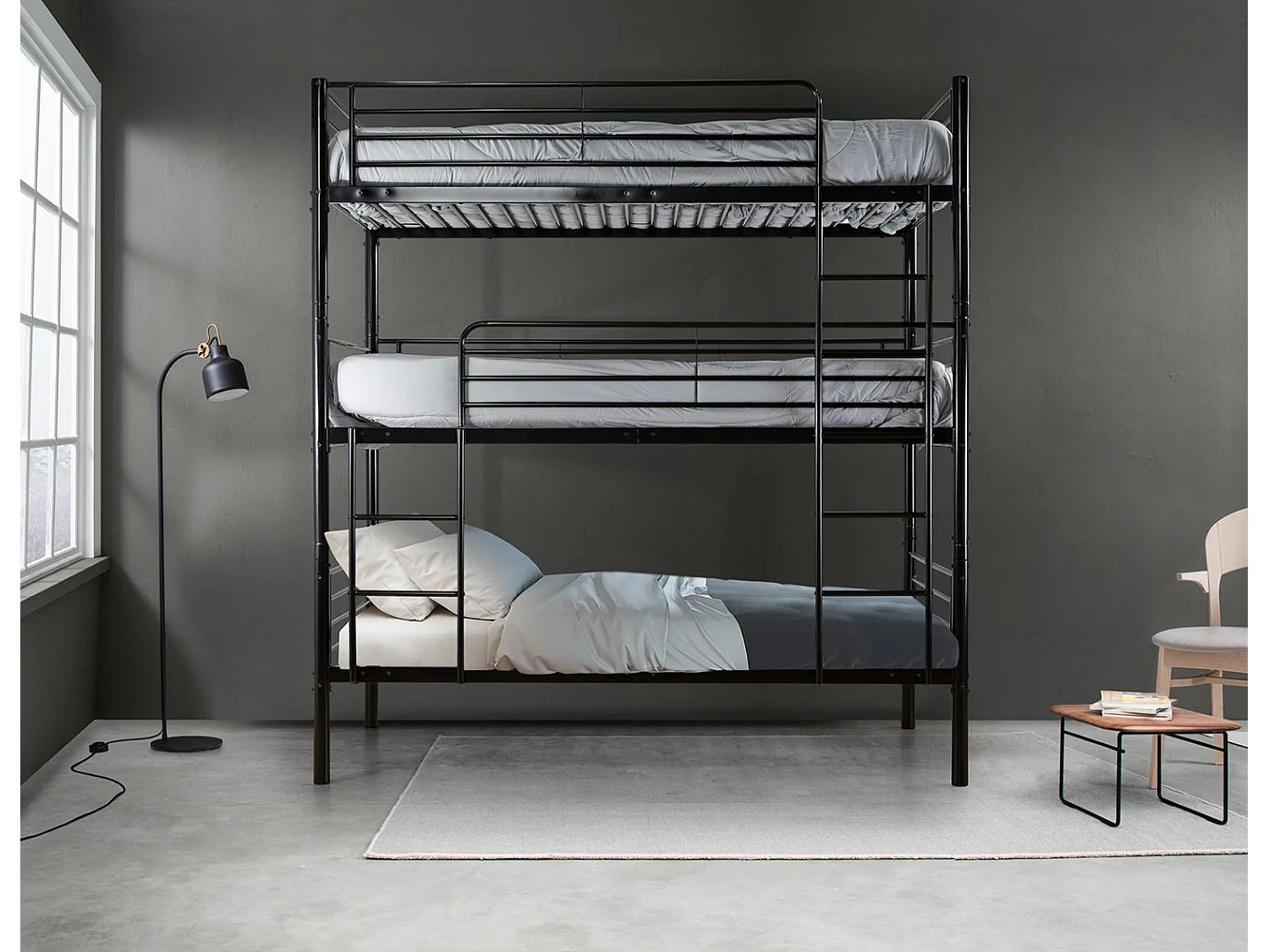 Beliche Triplo 90cm Metal Branco + 1 Colchão (90x190cm)