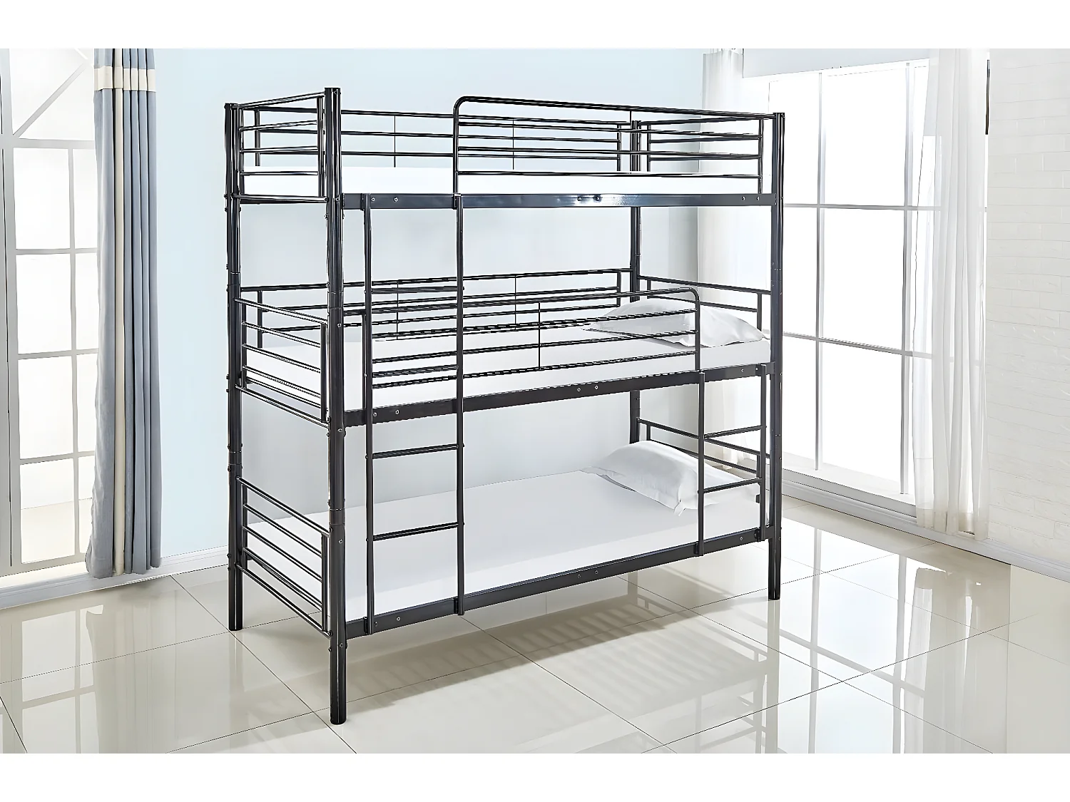 Beliche Triplo 90cm Metal Branco + 1 Colchão (90x190cm)