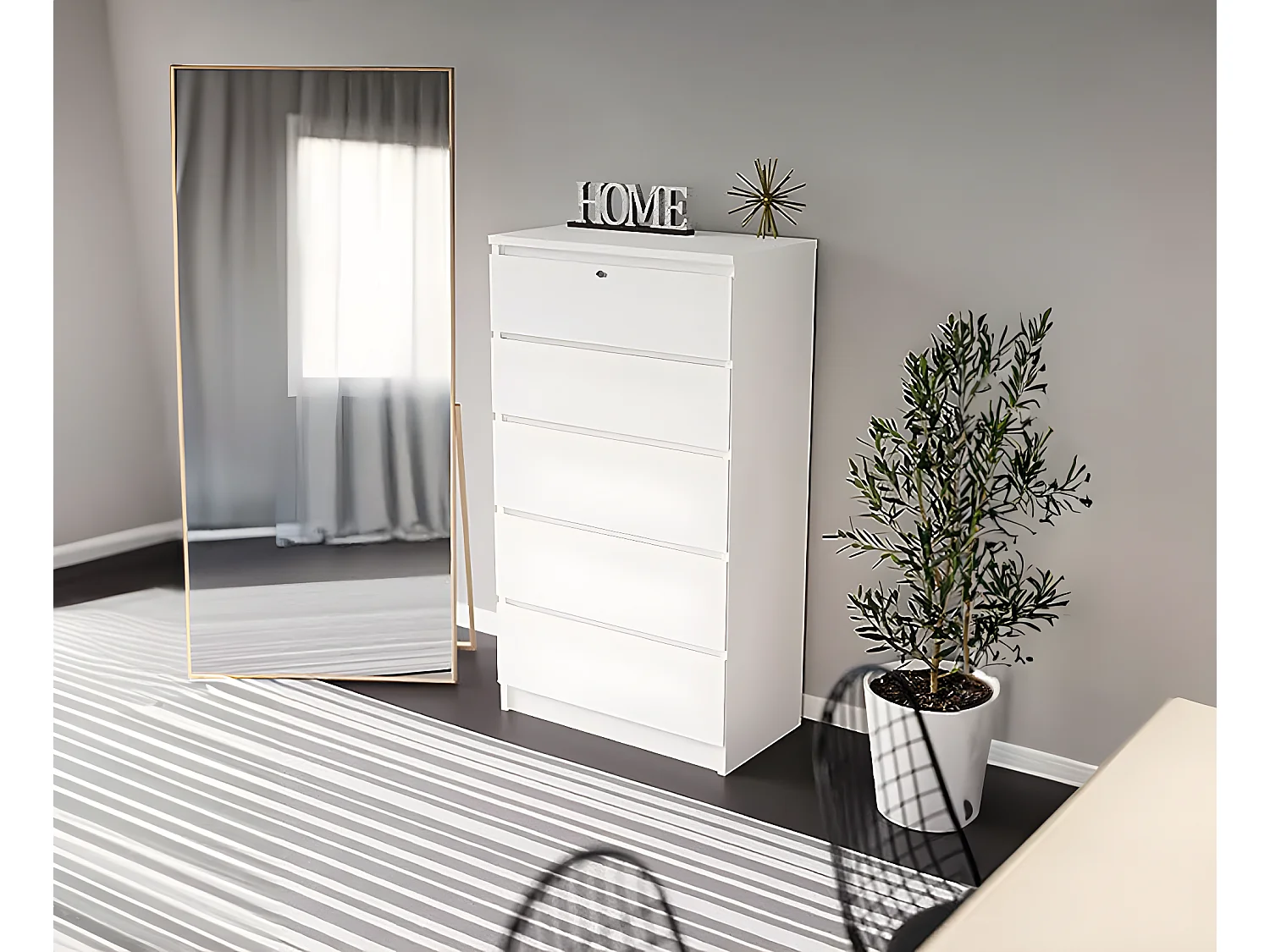 Cômoda Camiseiro Vitória 5 Gavetas com Fechadura, Branco 76x120cm