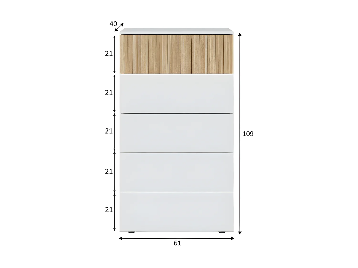 Cômoda Camiseiro com 5 Gavetas Ethna, Branco e Carvalho 109x61cm