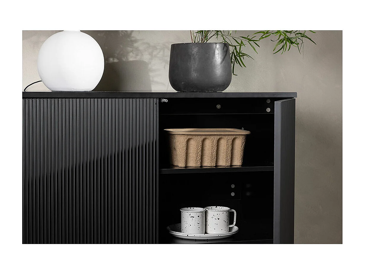 Buffet 2 Portes Nervurées "Lenox" 100cm Noir