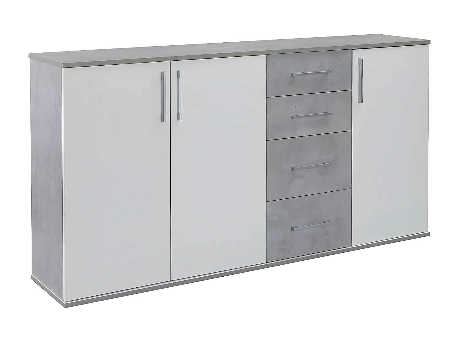 Comoda Aparador Joana 3 Puertas y 4 Cajones Blanco y Cemento 160x82 cm