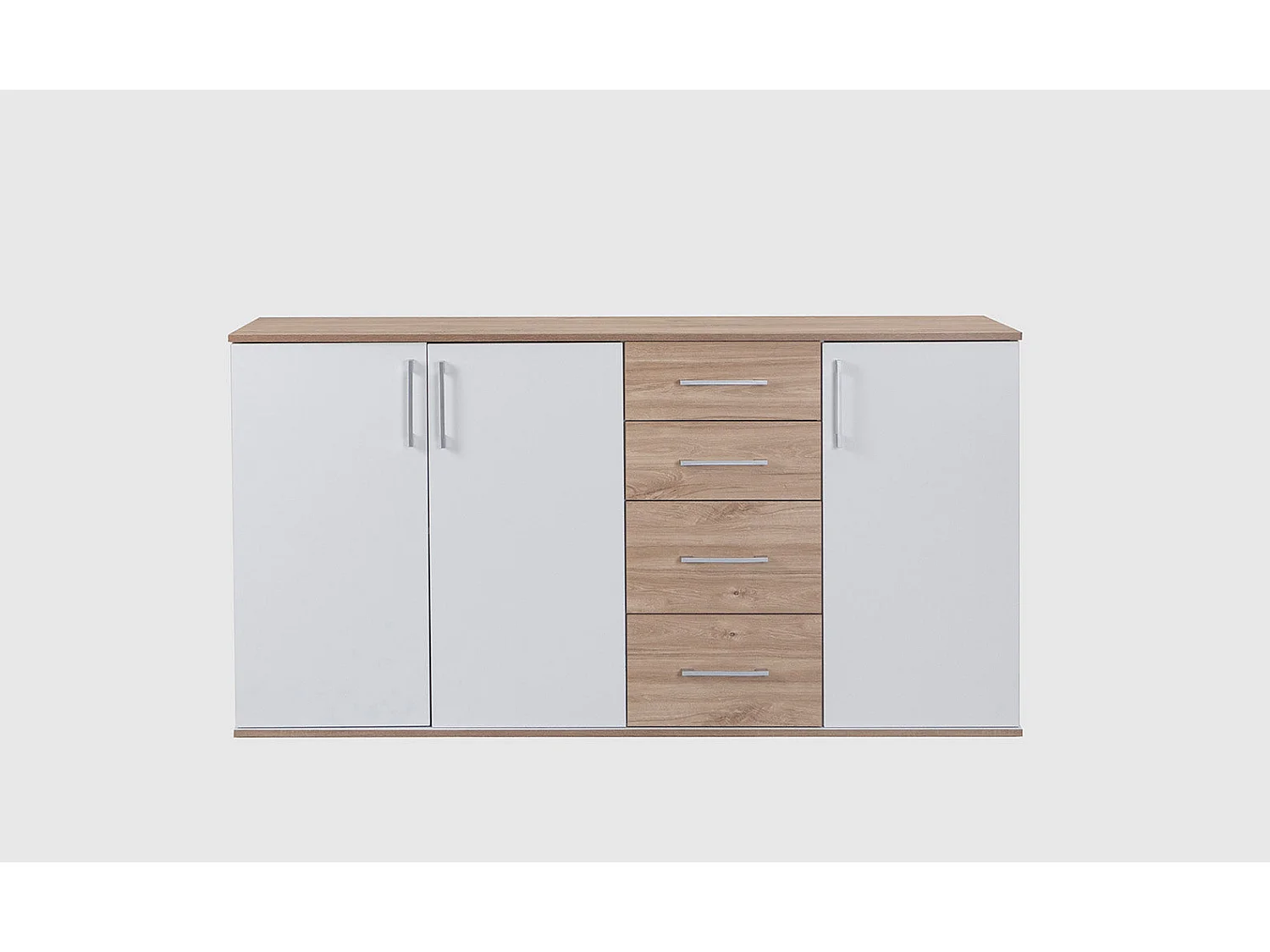 Comoda Aparador Joana 3 Puertas y 4 Cajones Blanco y Cemento 160x82 cm