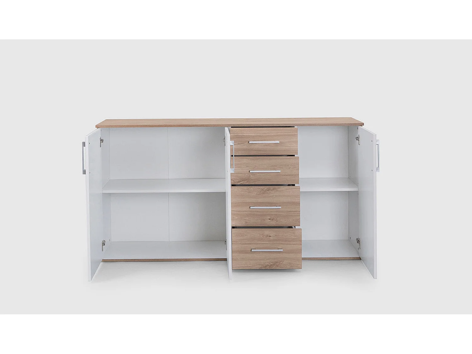 Comoda Aparador Joana 3 Puertas y 4 Cajones Blanco y Cemento 160x82 cm
