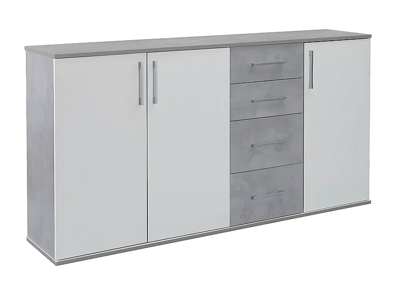 Comoda Aparador Joana 3 Puertas y 4 Cajones Blanco y Cemento 160x82 cm